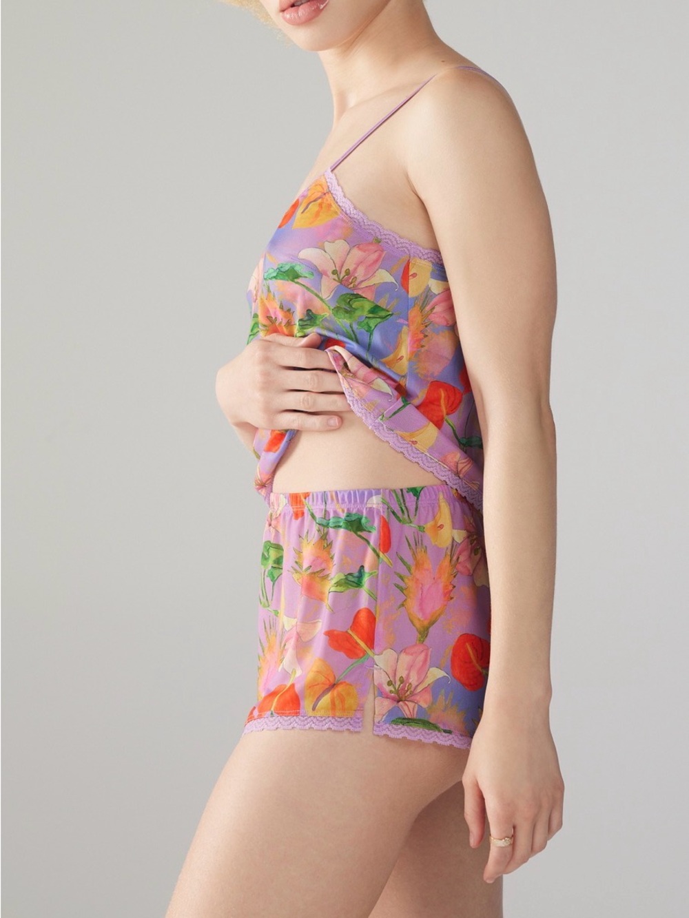 Savage Fenty Floral Lace-Trim Lavender Cami & Shorts Set